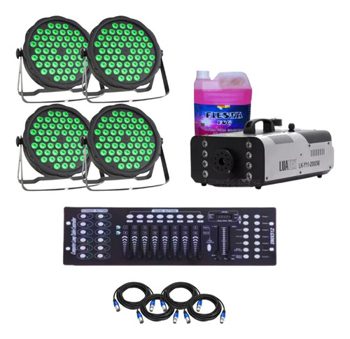 Maquina Fumaça 2000w 8 Led Rgb + 4 Canhão 54 Leds C/mesa Dmx