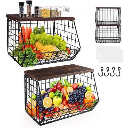 Mefirt Vegetable Baskets, With Lid, Stackable, X2 Pieces