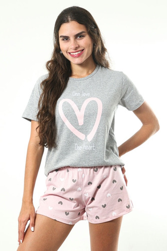 Pijama De Calor Feminino Love Mescla Empório Do Algodão