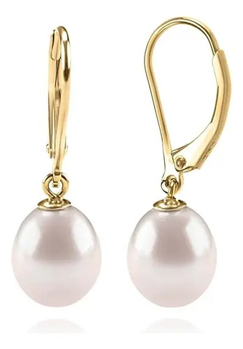 Pendientes Dorados Colgantes Perlas Gota Agua, Joyeria Mujer
