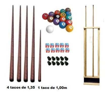 Kit Tacos Bolas Numeradas Virola Giz Bilhar Taqueira