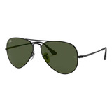 Anteojos De Sol Ray-ban Aviator Rb3689 Standard Con Marco De Metal Color Polished Black, Lente Green De Cristal Clásica, Varilla Polished Black De Metal