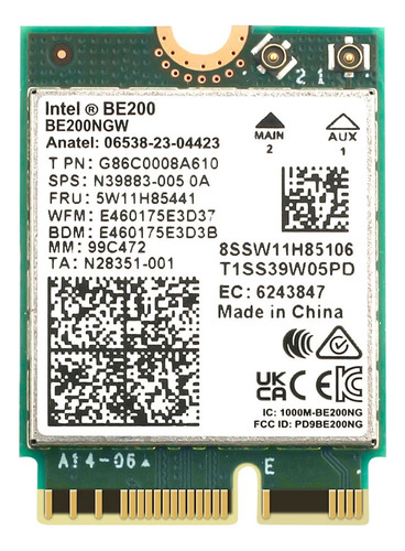 Placa Wireless Wi-fi 7 Intel Be200 5.8 Gbps 5800mbps Bt. 5.4