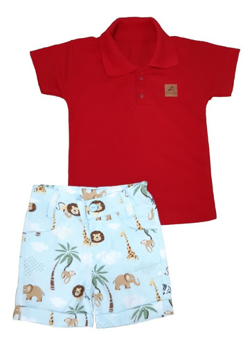 Conjunto Polo Infantil + Bermuda Short Safari Bebê Menino