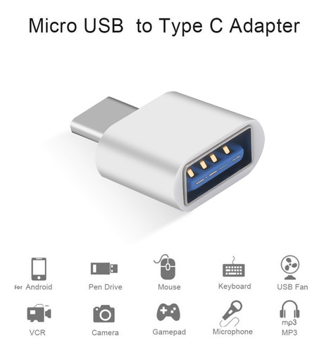 Adaptador Usb C Otg Teclado Hd Externo Pen Drive Impressora