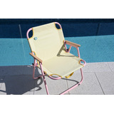 Cadeira De Praia Retrô Colorida Leve Com Alça - Amarelo/rosa