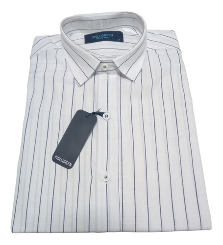 Camisa Phillgreen Lino Rayada Color Blanco Premium Quality! 