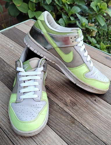 Zapatillas Nike Dunk Cuero Gris Verde Plateado 7 Usa Impecab