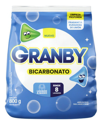 Detergente En Polvo Granby Bicarbonato 800grs Pack 6 Unid