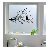 Vinil Decorativo Árbol Rama Gato Sticker De Pared Floral