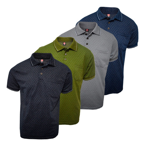 Camisa Polo Com Bolso Genova Com Punho Na Manga Kit 4 Peças