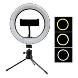 Ring Light 8 20cm Iluminação Profissional Led Selfie Tripé Cor Da Luz 3 Cores Cor Da Estrutura Preto Voltagem 110v/220v