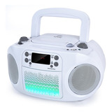 Gc09 Kids Boombox: Reproductor De Cd De Carga Superior, Conectividad Bluetooth Para Teléfonos Inteligentes, Conectividad Aux, Usb, Radio Y Mp3,función De Canto, Blanco