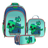 Kit Mochila Lonchera Lapicera Chenson Minecraft Bliper Niño