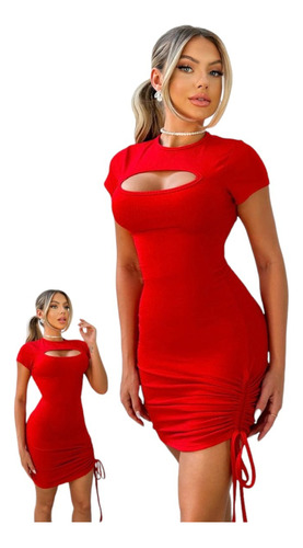 Vestido Feminino Curto Colado Vazado Com Ajuste Lateral