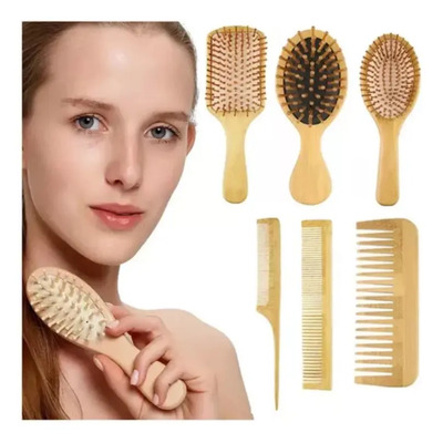 Kit De Cepillo Y Peine De Bambú Anti Frizz Heaimo Msz