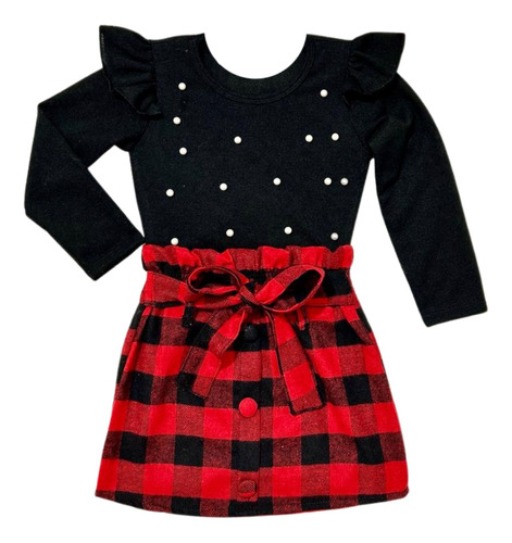 Roupa Infantil Menina Blusa E Saia Flanela Moda Blogueirinha