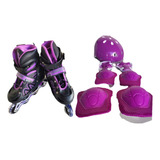 Patins Inline Infantil 4 Rodas Com Led  C Kit Protecão