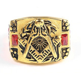 Anillo Acero Inoxidable Color Oro Mason Masoneria Hombre