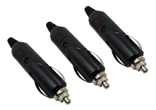 3xpç Conector Macho P/ Acendedor De Cigarro C/ Led E Fusível