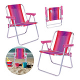 2 Cadeiras De Praia Infantil Alta Dobravel Em Aluminio Rosa
