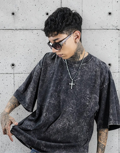 Playera Acid Wash Oversized Hombre Moda | Meses sin interés