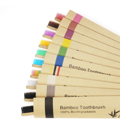 10 Escovas De Dentes De Bambu Embalagem Individual Ecológica