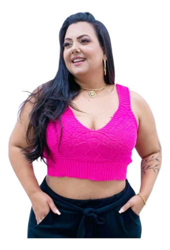 Cropped Feminino Blusa Plus Size Top Tricot Modal Verão Alça