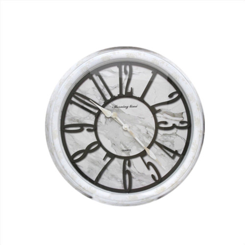 Reloj De Pared 52cm Diam Vidrio Silencioso Deco Simil Marmol
