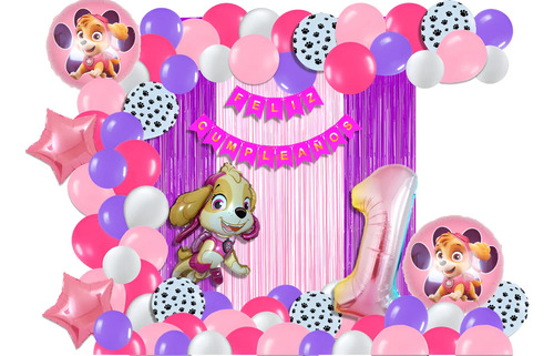 Kit Decoración Cumpleaños Globos Paw Patrol Skye (97 Pzas)