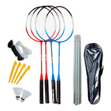 Juego De Badminton Raquetas + Plumas + Red + Soporte + Bolso