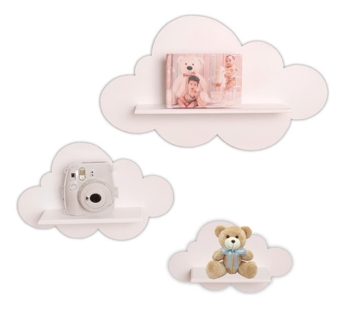 Trio De Prateleiras Nuvem Decoração - Nichos Quarto De Bebe