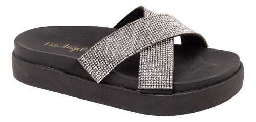 Sandália Feminina Papete Flat Birke Brilho Strass Macia 7401