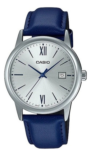 Reloj Casio Hombre Mtp-v002l-2b3, Fechador, Numeros Romanos