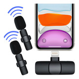 Kit 2 Microfones Profissional Lapela Sem Fio Para iPhone Ios Cor Preto