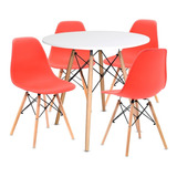 Comedor Moderno Minimalista Mesa Eames + 4 Sillas Color Rojo