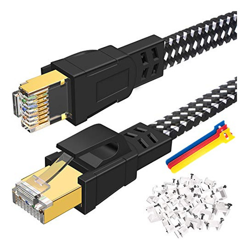 Cable Ethernet Cat 8, 100 Ft, Nylon Trenzado, Alta