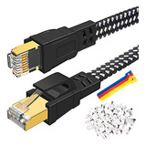 Cable Ethernet Cat 8, 100 Ft, Nylon Trenzado, Alta