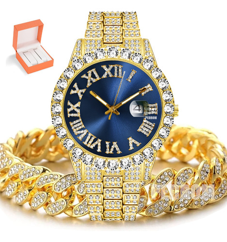 Reloj De Pulsera Lujo Con  Diamantes Para Unisex + Pulsera