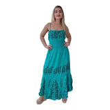 Vestido Longo Indiano Alça Estonado Com Batik - Cod.6340d