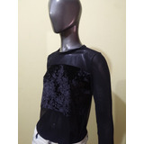 Remera Microtull Transparencia Combinada Terciopelo S Y M