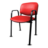 Silla Fija Apilable Tapizada Oficina Con Brazos Reforzada Fabricacion Nacional Con - Color Ecocuero Rojo