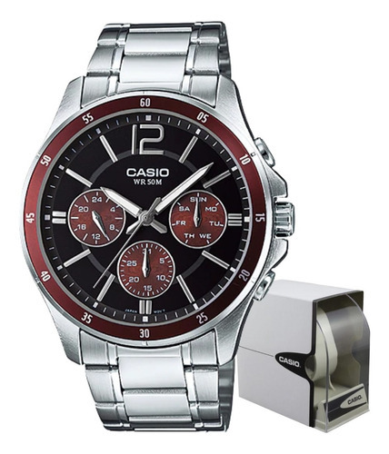 Reloj Casio Mtp-1374d-5avdf Cuarzo Hombre Color De La Correa Plateado Color Del Bisel 5avdf Color Del Fondo Negro