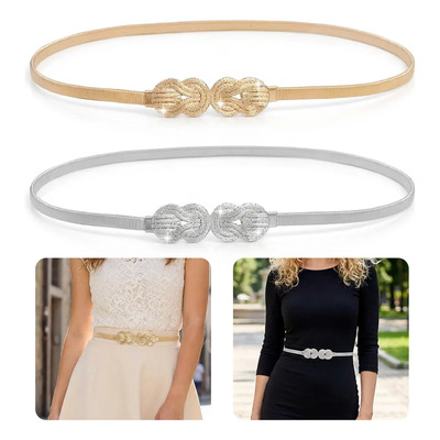 ZHIFOU 4pz Cinturón Elegante Mujer Ajustable Accesorios Elástico Moda Con Cadena Para Vestidos Oro Y Plateado Talla Única | MercadoLibre