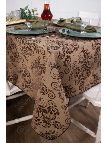 Toalha De Mesa Jacquard Arabesco 4 Lugares 1,40m X 1,40m