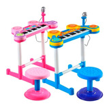 Karaoke Piano Microfono Juguete Azul Niño Silla