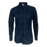 Camisa Hombre Casual Cuadros Leñadores Verde Azul Neru