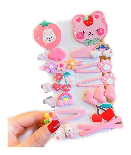 Set Infantil Pinzas Broches Cabello Niña Kawaii Oso 14 Pzs