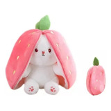 Conejo De Peluche Fresa Con Cierre Reversible Kawaii 25 Cm