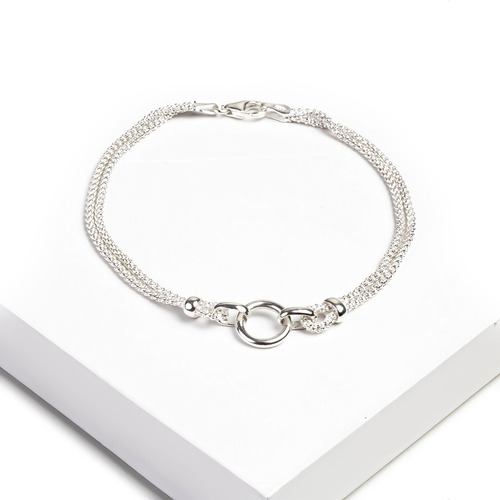 Pulsera Mujer Doble Con Dije Gancho Plata 925 Italiana 